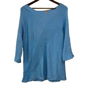 Chicos Women’s Ribbed 3/4 Sleeve Blue Sweater Rayon Blend Classic Top Sz 2 / L